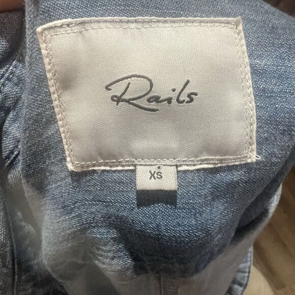 Rails Johnny Indigo Chambray Blue Romper XS Long Sleeve Tencel Linen - Picture 8 of 16